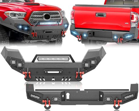 for Tacoma Front & Rear Bumpers Compatible with 2016-2023 Toyota Tacoma 3rd Gen with 9 x LED Lights, Sensor Holes, Winch Plate, Skid Plate, License Plate Frame, Paintable Armor & D-rings, Black in Saudi Arabia