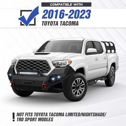 for Tacoma Front & Rear Bumpers Compatible with 2016-2023 Toyota Tacoma 3rd Gen with 9 x LED Lights, Sensor Holes, Winch Plate, Skid Plate, License Plate Frame, Paintable Armor & D-rings, Black in Saudi Arabia