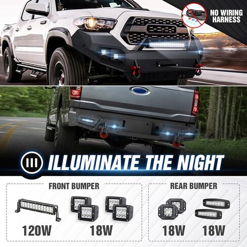 for Tacoma Front & Rear Bumpers Compatible with 2016-2023 Toyota Tacoma 3rd Gen with 9 x LED Lights, Sensor Holes, Winch Plate, Skid Plate, License Plate Frame, Paintable Armor & D-rings, Black in Saudi Arabia