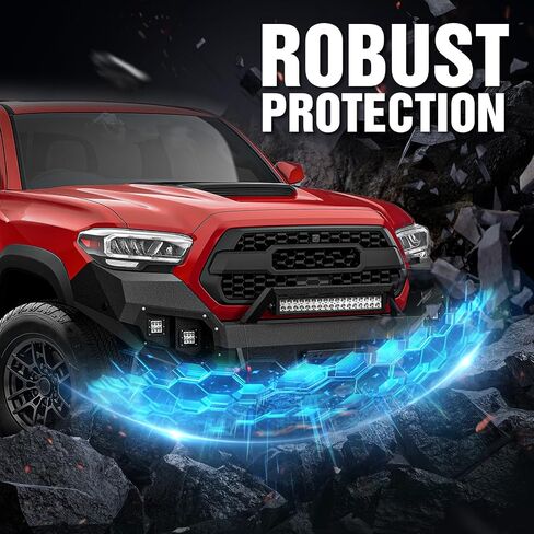 for Tacoma Front & Rear Bumpers Compatible with 2016-2023 Toyota Tacoma 3rd Gen with 9 x LED Lights, Sensor Holes, Winch Plate, Skid Plate, License Plate Frame, Paintable Armor & D-rings, Black in Saudi Arabia