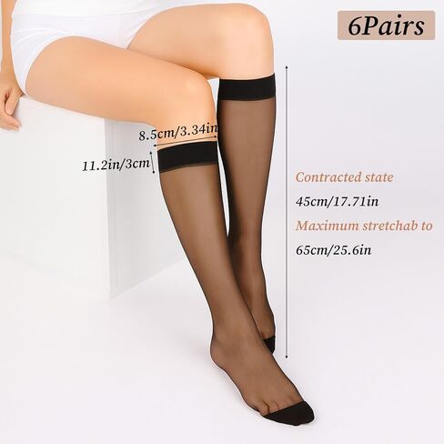 6 Pairs Knee High Stockings for Women, Sheer Nylon Stockings with Reinforced Toes Black and Nude One Size in Saudi Arabia