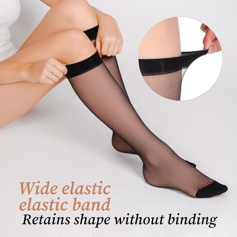 6 Pairs Knee High Stockings for Women, Sheer Nylon Stockings with Reinforced Toes Black and Nude One Size in Saudi Arabia