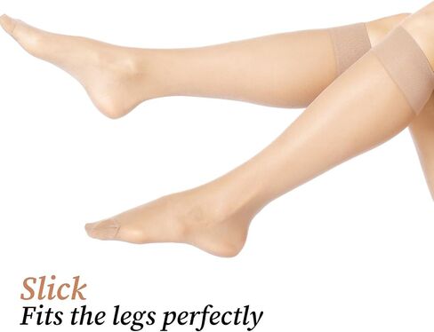 6 Pairs Knee High Stockings for Women, Sheer Nylon Stockings with Reinforced Toes Black and Nude One Size in Saudi Arabia