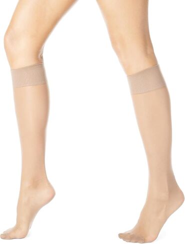 6 Pairs Knee High Stockings for Women, Sheer Nylon Stockings with Reinforced Toes Black and Nude One Size in Saudi Arabia