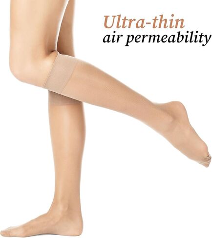 6 Pairs Knee High Stockings for Women, Sheer Nylon Stockings with Reinforced Toes Black and Nude One Size in Saudi Arabia