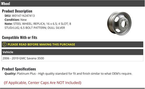 Steel Wheel - 16 x 6.5 Inch - 4 Slot - Dull Silver - Compatible with 2006-2019 GMC Savana 3500 in Saudi Arabia