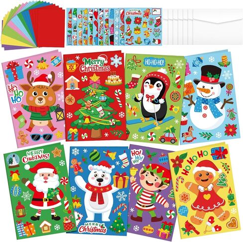 Fullhawl 48 مجموعة بطاقات عيد الميلاد صنع مجموعات DIY عيد الميلاد الحرفية مع الملصقات والأظرف اصنع بطاقة المعايدة الخاصة بك المصنوعة يدويًا بطاقة عيد الميلاد بطاقات مطوية لعيد الميلاد هدية ديكور حفلات الأنشطة المنزلية in Kuwait