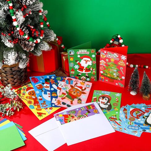 Fullhawl 48 مجموعة بطاقات عيد الميلاد صنع مجموعات DIY عيد الميلاد الحرفية مع الملصقات والأظرف اصنع بطاقة المعايدة الخاصة بك المصنوعة يدويًا بطاقة عيد الميلاد بطاقات مطوية لعيد الميلاد هدية ديكور حفلات الأنشطة المنزلية in Kuwait