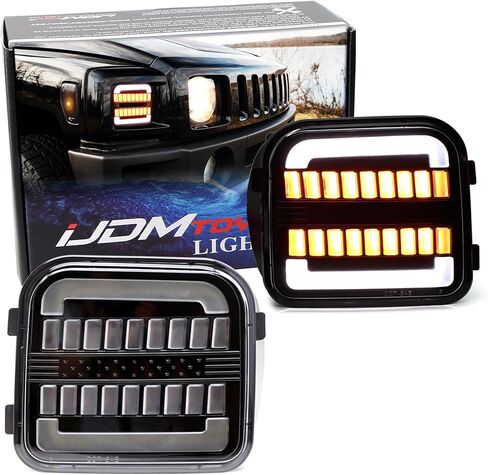 iJDMTOY Euro Black-Out Interior Clear Lens White LED Halo Driving Light/Amber Sequential Blink LED Front Turn Signal Light Assembly, Compatible with 2006-2010 Hummer H3/H3T in Saudi Arabia