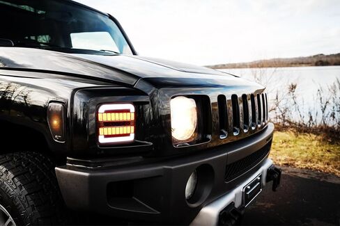 iJDMTOY Euro Black-Out Interior Clear Lens White LED Halo Driving Light/Amber Sequential Blink LED Front Turn Signal Light Assembly, Compatible with 2006-2010 Hummer H3/H3T in Saudi Arabia