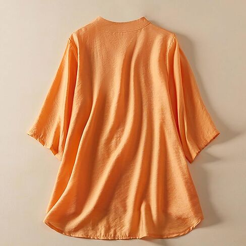 2025 Cotton Linen Embroidery Blouse for Women Casual O-Neck 3/4 Sleeve Shirts Vintage Loose Comfy Tunic Tops in Saudi Arabia