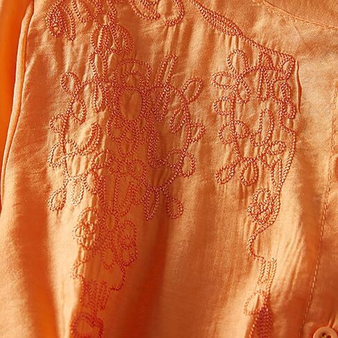 2025 Cotton Linen Embroidery Blouse for Women Casual O-Neck 3/4 Sleeve Shirts Vintage Loose Comfy Tunic Tops in Saudi Arabia