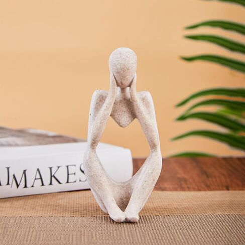 Bookshelf Decor Thinker Statue Home Office - Aesthetic Abstract Art Sculptures Coffee Table Figurine - Reading Minimalist Decorative Ornaments Objects for Coffee Table Desk Hutch Shelf Left in Saudi Arabia