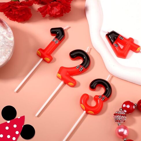 Cartoon Mouse Candle, Number 2, Red & Black, Modern, Birthday, Indoor, Novelty, Long Burning, Unique Design in Saudi Arabia