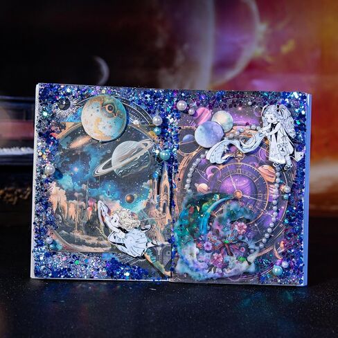 60 ورقة من ورق القصاصات القمري السماوي الخيالي، ورق تزيين القصاصات ذاتي اللصق لمساحات القمر والكواكب لليوميات والمجلة غير المرغوب فيها واللوازم الفنية متعدد الألوان in Kuwait