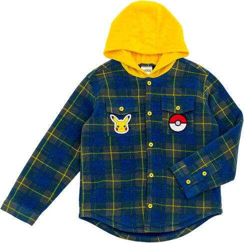 Pokémon Pikachu Plaid Flannel Hooded Shacket Little Kid to Big Kid Sizes (4-14-16) in Saudi Arabia