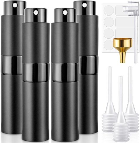 8ML Travel Perfume Atomizer 4 Pack - Refillable Leak Proof Spray Bottles for Fragrance & Essential Oils, Portable Mini Sprayer Set, Christmas Gift (Matte Black) in Saudi Arabia