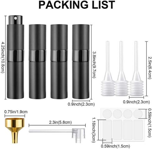 8ML Travel Perfume Atomizer 4 Pack - Refillable Leak Proof Spray Bottles for Fragrance & Essential Oils, Portable Mini Sprayer Set, Christmas Gift (Matte Black) in Saudi Arabia