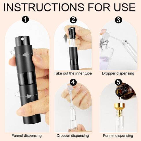 8ML Travel Perfume Atomizer 4 Pack - Refillable Leak Proof Spray Bottles for Fragrance & Essential Oils, Portable Mini Sprayer Set, Christmas Gift (Matte Black) in Saudi Arabia