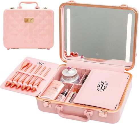 Air Makeup Beauty Box - Makeup Bag with LED Lighted Mirror, Professional Mini/Large Cosmetic Organizer - Portable Vanity & Makeup Case for Travel (Beauty Box, Blush Pink) in Saudi Arabia