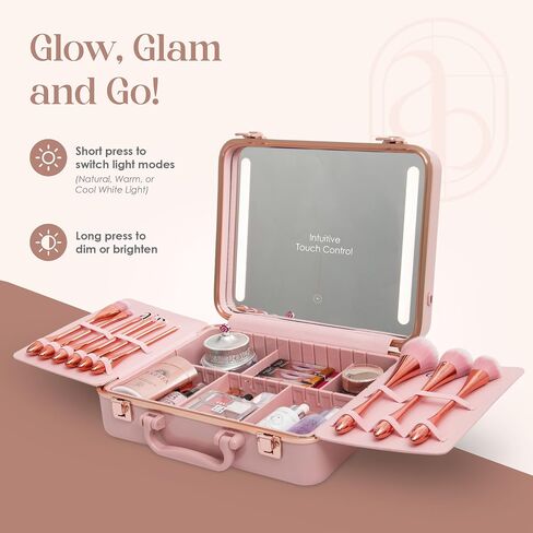 Air Makeup Beauty Box - Makeup Bag with LED Lighted Mirror, Professional Mini/Large Cosmetic Organizer - Portable Vanity & Makeup Case for Travel (Beauty Box, Blush Pink) in Saudi Arabia