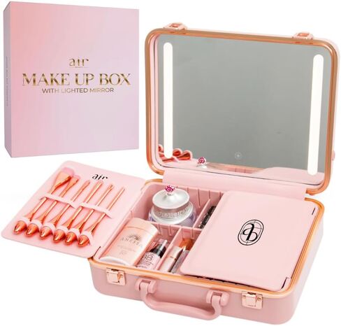 Air Makeup Beauty Box - Makeup Bag with LED Lighted Mirror, Professional Mini/Large Cosmetic Organizer - Portable Vanity & Makeup Case for Travel (Beauty Box, Blush Pink) in Saudi Arabia