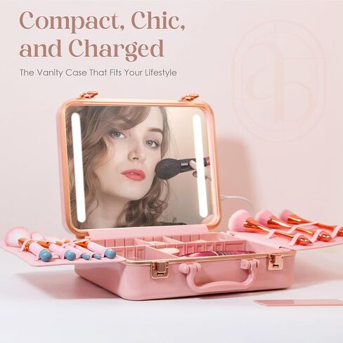 Air Makeup Beauty Box - Makeup Bag with LED Lighted Mirror, Professional Mini/Large Cosmetic Organizer - Portable Vanity & Makeup Case for Travel (Beauty Box, Blush Pink) in Saudi Arabia