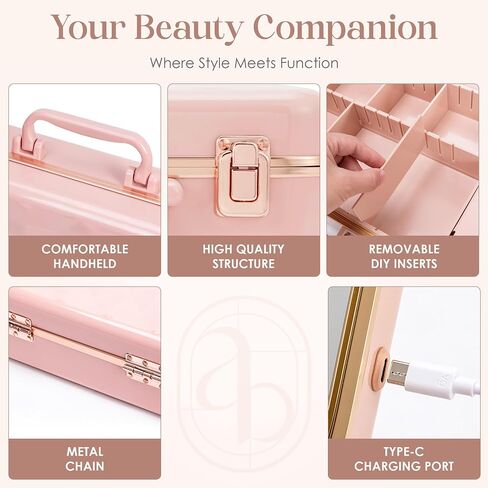 Air Makeup Beauty Box - Makeup Bag with LED Lighted Mirror, Professional Mini/Large Cosmetic Organizer - Portable Vanity & Makeup Case for Travel (Beauty Box, Blush Pink) in Saudi Arabia