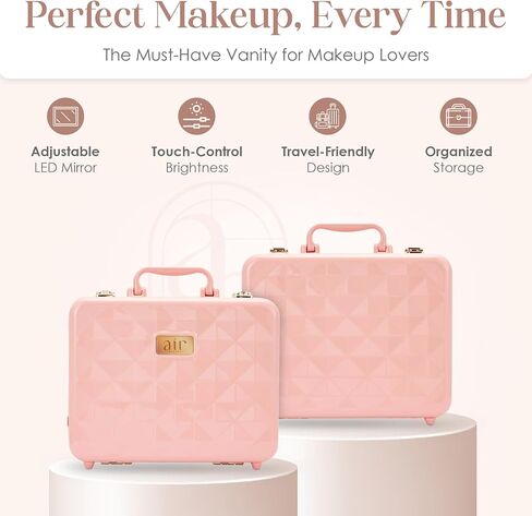 Air Makeup Beauty Box - Makeup Bag with LED Lighted Mirror, Professional Mini/Large Cosmetic Organizer - Portable Vanity & Makeup Case for Travel (Beauty Box, Blush Pink) in Saudi Arabia