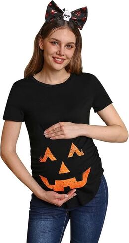 Womens Halloween Graphic Funny Maternity T Shirt قصيرة الحمل قمم الحمل البرتقالية الطفل هو تخمير XL in Kuwait