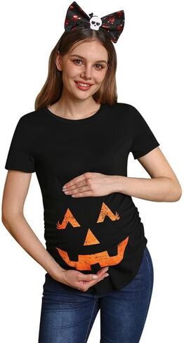 Womens Halloween Graphic Funny Maternity T Shirt قصيرة الحمل قمم الحمل البرتقالية الطفل هو تخمير XL in Kuwait