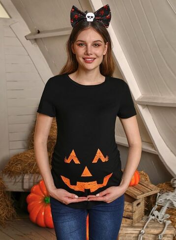 Womens Halloween Graphic Funny Maternity T Shirt قصيرة الحمل قمم الحمل البرتقالية الطفل هو تخمير XL in Kuwait