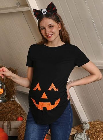 Womens Halloween Graphic Funny Maternity T Shirt قصيرة الحمل قمم الحمل البرتقالية الطفل هو تخمير XL in Kuwait