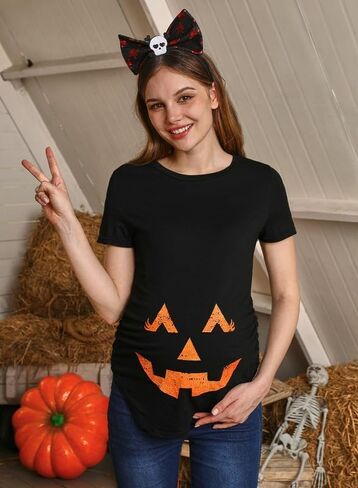 Womens Halloween Graphic Funny Maternity T Shirt قصيرة الحمل قمم الحمل البرتقالية الطفل هو تخمير XL in Kuwait