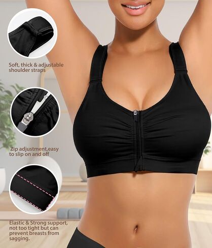 Zip Front Closure Everyday Bra for Women Post Surgery Compression Bras with Adjustable Straps Wirefree in Kuwait