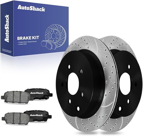 AutoShack Rear Drilled & Slotted Brake Rotors Ceramic Brake Pads | Replacement for Nissan Murano Pathfinder Quest INFINITI QX60 Q50 JX35 FX35 M37 QX70 | E-Coated | 6-PC Brake Kit | ShadowGuard in Saudi Arabia