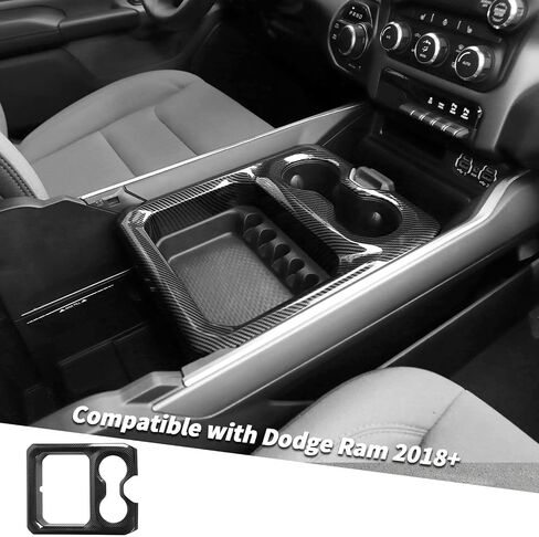 Jimen متوافق مع Dodge Ram 2018-2023، غطاء لوحة حامل الأكواب الأمامي لوحدة التحكم الوسطى وملحقات الزخرفة الداخلية (ألياف الكربون) in Kuwait
