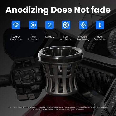 قطعة واحدة من حامل أكواب مقود الدراجة النارية العالمي، مادة البولي كربونات المتينة، متوافقة مع فات بوب، لو رايدر، ديلوكس، داينا، موديلات XL1200، GL1800 F6B حامل مشروب سهل التركيب (أسود، 85 مم) in Kuwait