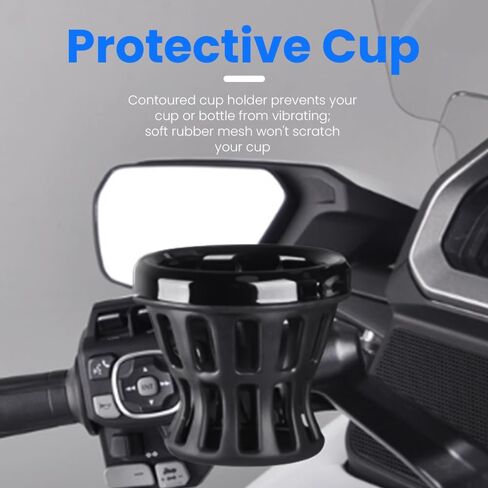 قطعة واحدة من حامل أكواب مقود الدراجة النارية العالمي، مادة البولي كربونات المتينة، متوافقة مع فات بوب، لو رايدر، ديلوكس، داينا، موديلات XL1200، GL1800 F6B حامل مشروب سهل التركيب (أسود، 85 مم) in Kuwait