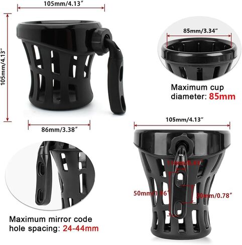 قطعة واحدة من حامل أكواب مقود الدراجة النارية العالمي، مادة البولي كربونات المتينة، متوافقة مع فات بوب، لو رايدر، ديلوكس، داينا، موديلات XL1200، GL1800 F6B حامل مشروب سهل التركيب (أسود، 85 مم) in Kuwait