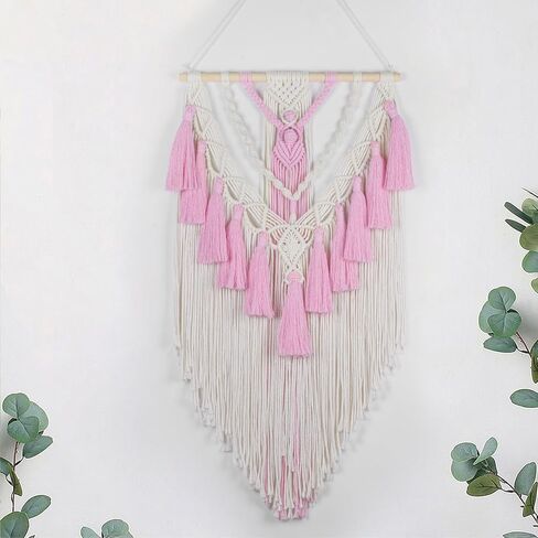 meunear الوردي macrame الجدار شنقا بوهو شيك نسيج لغرفة النوم، الوردي والبيج المنسوجة جدار الفن نسيج لغرفة المعيشة شقة النوم الحضانة مكتب الحديثة الحد الأدنى ديكور المنزل، 31.5l × 15.7w بوصة in Saudi Arabia