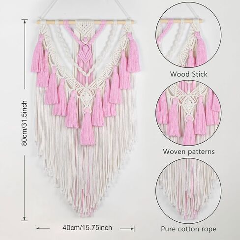 meunear الوردي macrame الجدار شنقا بوهو شيك نسيج لغرفة النوم، الوردي والبيج المنسوجة جدار الفن نسيج لغرفة المعيشة شقة النوم الحضانة مكتب الحديثة الحد الأدنى ديكور المنزل، 31.5l × 15.7w بوصة in Saudi Arabia