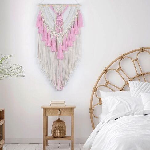 meunear الوردي macrame الجدار شنقا بوهو شيك نسيج لغرفة النوم، الوردي والبيج المنسوجة جدار الفن نسيج لغرفة المعيشة شقة النوم الحضانة مكتب الحديثة الحد الأدنى ديكور المنزل، 31.5l × 15.7w بوصة in Saudi Arabia