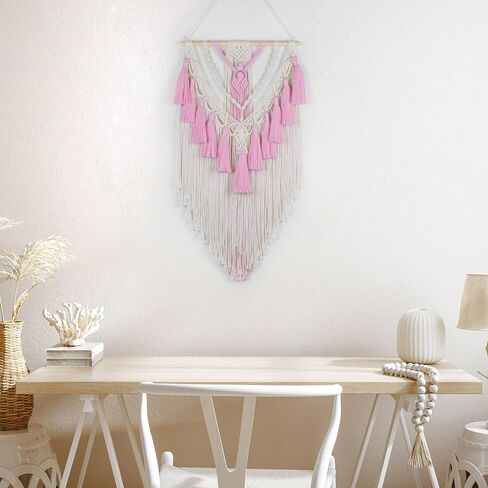 meunear الوردي macrame الجدار شنقا بوهو شيك نسيج لغرفة النوم، الوردي والبيج المنسوجة جدار الفن نسيج لغرفة المعيشة شقة النوم الحضانة مكتب الحديثة الحد الأدنى ديكور المنزل، 31.5l × 15.7w بوصة in Saudi Arabia