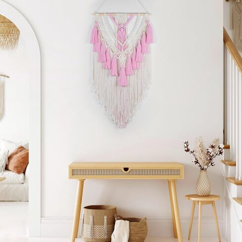 meunear الوردي macrame الجدار شنقا بوهو شيك نسيج لغرفة النوم، الوردي والبيج المنسوجة جدار الفن نسيج لغرفة المعيشة شقة النوم الحضانة مكتب الحديثة الحد الأدنى ديكور المنزل، 31.5l × 15.7w بوصة in Saudi Arabia