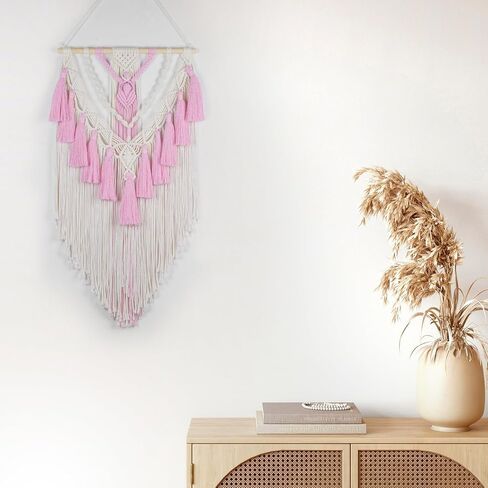 meunear الوردي macrame الجدار شنقا بوهو شيك نسيج لغرفة النوم، الوردي والبيج المنسوجة جدار الفن نسيج لغرفة المعيشة شقة النوم الحضانة مكتب الحديثة الحد الأدنى ديكور المنزل، 31.5l × 15.7w بوصة in Saudi Arabia