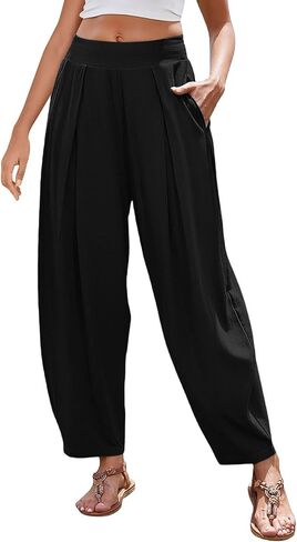 Women’s Linen Harem Pants Casual Loose Fit Boho Pants with Wide Waistband Lounge Trousers for Summer Beach Vacation in Saudi Arabia