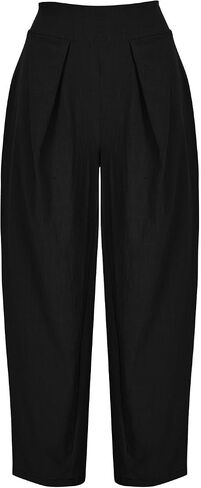 Women’s Linen Harem Pants Casual Loose Fit Boho Pants with Wide Waistband Lounge Trousers for Summer Beach Vacation in Saudi Arabia