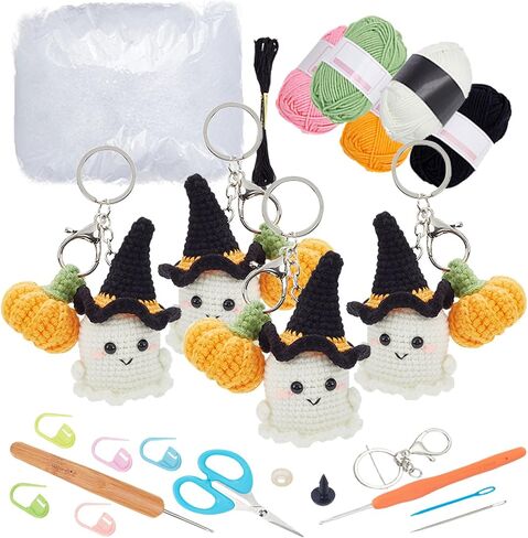ORIGACH 8 Pcs DIY Chick with Hat Crochet Kit for Beginner Adults, Complete Crochet Chicken Set with Step by Step Video Tutorial, Instruction, Yarn, Hook, Accessories in Saudi Arabia
