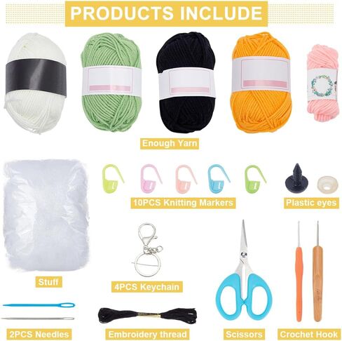 ORIGACH 8 Pcs DIY Chick with Hat Crochet Kit for Beginner Adults, Complete Crochet Chicken Set with Step by Step Video Tutorial, Instruction, Yarn, Hook, Accessories in Saudi Arabia